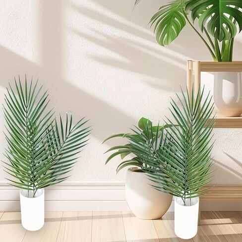 12PCS Artificial Green Palm Leaves Mixed Size Faux Tropical Palm Leaves Realistic Ferns for Home Decorations in Saudi Arabia