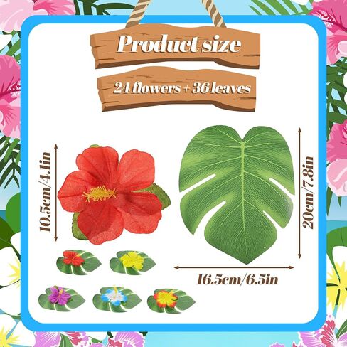 60Pcs Tropical Party Decorations Supplies - 20cm/7.8" Tropical Palm Leaves and Artificial Hibiscus Flowers for Hawaiian Luau Party Table Decor in Saudi Arabia