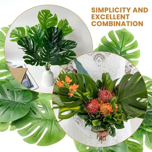 24 Pcs Artificial Palm Leaves, Faux Tropical Turtle Leaves, Decorative Green Fronds for Wedding Party Table Centerpieces, Wall Decor & Tropical Events in Saudi Arabia