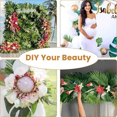 24 Pcs Artificial Palm Leaves, Faux Tropical Turtle Leaves, Decorative Green Fronds for Wedding Party Table Centerpieces, Wall Decor & Tropical Events in Saudi Arabia