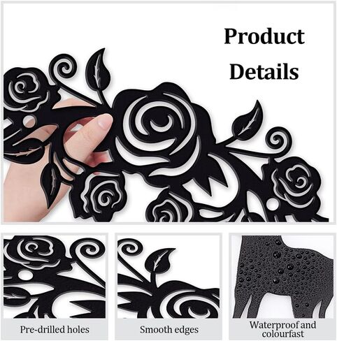 NBEADS Large Metal Rose Wall Decor, 11.5x2.7 Inch Rose Vine Metal Wall Decor Black Art Ornament Hanging Decor Sign Sculptures for Bedroom Living Room in Kuwait