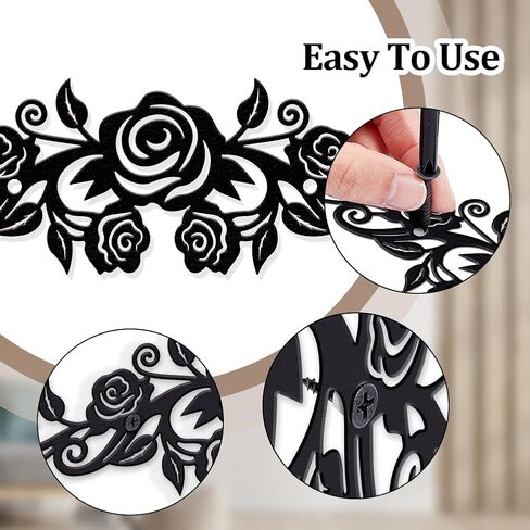 NBEADS Large Metal Rose Wall Decor, 11.5x2.7 Inch Rose Vine Metal Wall Decor Black Art Ornament Hanging Decor Sign Sculptures for Bedroom Living Room in Kuwait