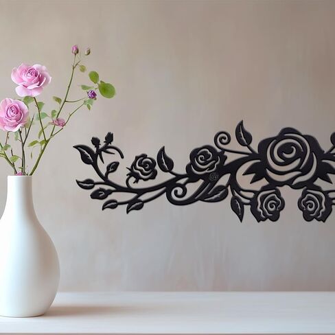 NBEADS Large Metal Rose Wall Decor, 11.5x2.7 Inch Rose Vine Metal Wall Decor Black Art Ornament Hanging Decor Sign Sculptures for Bedroom Living Room in Kuwait