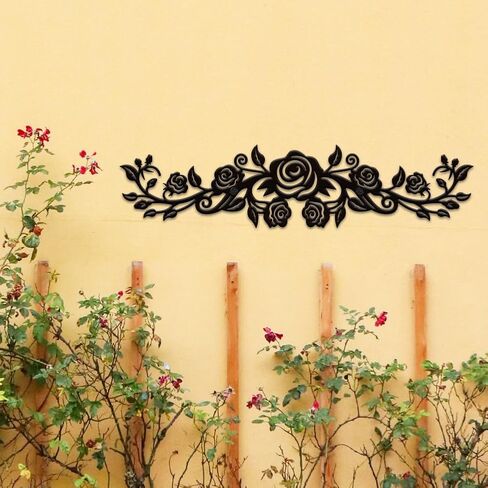 NBEADS Large Metal Rose Wall Decor, 11.5x2.7 Inch Rose Vine Metal Wall Decor Black Art Ornament Hanging Decor Sign Sculptures for Bedroom Living Room in Kuwait