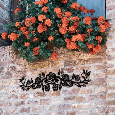 NBEADS Large Metal Rose Wall Decor, 11.5x2.7 Inch Rose Vine Metal Wall Decor Black Art Ornament Hanging Decor Sign Sculptures for Bedroom Living Room in Kuwait