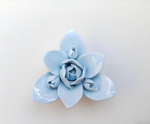 Echeveria Moon Fairy ，Light Blue, 2.76" Ceramic Flower Wall Décor Artificial 3D Flower Wall Art ,Handmade Ceramic Flowers, Decorative Floral Wall Art, Lifelike Artificial Wall Decor for Living Room Home Hallway Bedroom Kitchen Farmhouse Bathroom Dining Ro in Saudi Arabia