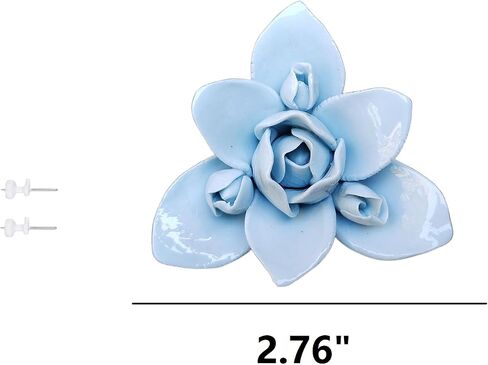Echeveria Moon Fairy ，Light Blue, 2.76" Ceramic Flower Wall Décor Artificial 3D Flower Wall Art ,Handmade Ceramic Flowers, Decorative Floral Wall Art, Lifelike Artificial Wall Decor for Living Room Home Hallway Bedroom Kitchen Farmhouse Bathroom Dining Ro in Saudi Arabia