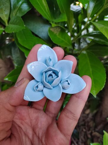 Echeveria Moon Fairy ，Light Blue, 2.76" Ceramic Flower Wall Décor Artificial 3D Flower Wall Art ,Handmade Ceramic Flowers, Decorative Floral Wall Art, Lifelike Artificial Wall Decor for Living Room Home Hallway Bedroom Kitchen Farmhouse Bathroom Dining Ro in Saudi Arabia