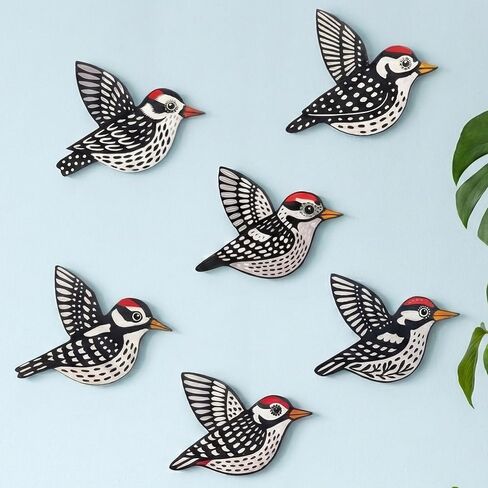 ARTINRENAISS Wooden Flying Birds Wall Decor, Scandinavian Rustic Wall Art Set Housewarming Gifts, 6 Pack Boho Birds Hanging Sign for Living Room, Bedroom, Kitchen in Saudi Arabia