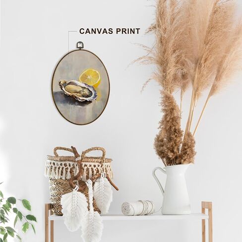 dvhdajed Vintage Oysters Lemon Oval Wall Art Decor, Coastal Oyster Shell Framed Canvas Art, Farmhouse Coastal Beachy Oyster Oval Wall Hanging Decor for Kitchen, Oysters Beachy Decorations, 8.7x11.3 in Saudi Arabia