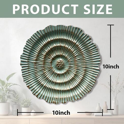 Picfarce Metal Flower Sunburst Wall Sculpture,10''Turquoise with Gold Lines, Ornate Circular Wall Art for Home Decor,Living Room, Bedroom, Restaurant,Outdoor Garden Courtyard Featured Artworks in Saudi Arabia