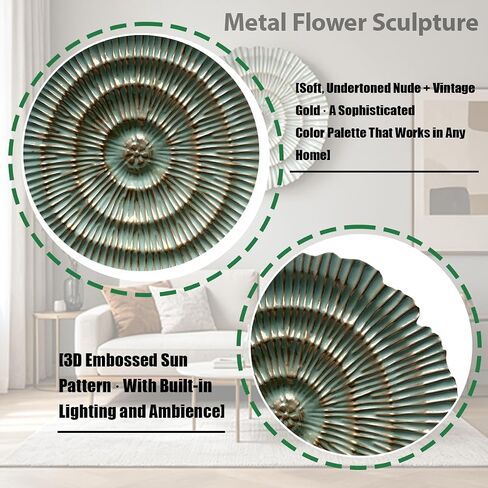 Picfarce Metal Flower Sunburst Wall Sculpture,10''Turquoise with Gold Lines, Ornate Circular Wall Art for Home Decor,Living Room, Bedroom, Restaurant,Outdoor Garden Courtyard Featured Artworks in Saudi Arabia