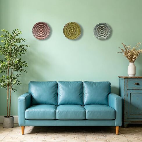 Picfarce Metal Flower Sunburst Wall Sculpture,10''Turquoise with Gold Lines, Ornate Circular Wall Art for Home Decor,Living Room, Bedroom, Restaurant,Outdoor Garden Courtyard Featured Artworks in Saudi Arabia