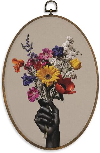 XBBMGG Black Woman Flowers Wall Art Decor, Funky African American Bouquet Oval Wall Hanging Decor, Abstract Aesthetic Framed Canvas Prints for Home Living Room Bedroom Decorations, 8.6x11.4inch in Saudi Arabia