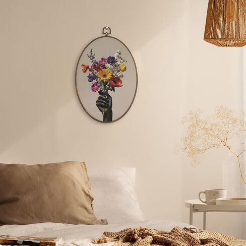 XBBMGG Black Woman Flowers Wall Art Decor, Funky African American Bouquet Oval Wall Hanging Decor, Abstract Aesthetic Framed Canvas Prints for Home Living Room Bedroom Decorations, 8.6x11.4inch in Saudi Arabia
