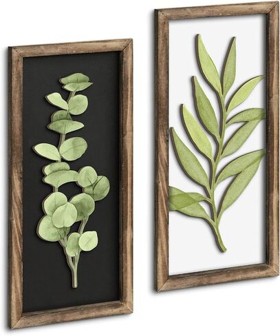 Putuo Decor 3D Floral Wall Art (Set of 2), Minimalist Floral Wall Decor, Ready-to-Hang Wooden Frame for Bathroom Bedroom Living Room 18x40cm in Saudi Arabia