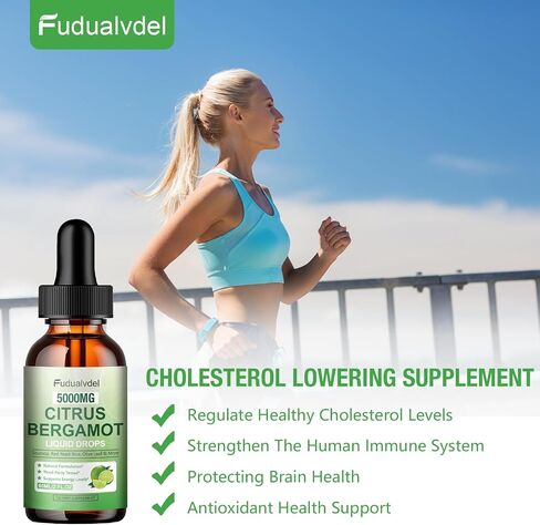 2 Packs 5000mg Citrus Bergamot Liquid Drops,Reduce Triglycerides Bergamot Supplement for High Cholesterol, Immune Support for Anti Aging,Antioxidant,Lime Bitter,Natural Olive Leaf Extract,4 Fl Oz in Kuwait