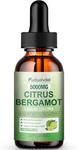 2 Packs 5000mg Citrus Bergamot Liquid Drops,Reduce Triglycerides Bergamot Supplement for High Cholesterol, Immune Support for Anti Aging,Antioxidant,Lime Bitter,Natural Olive Leaf Extract,4 Fl Oz in Saudi Arabia