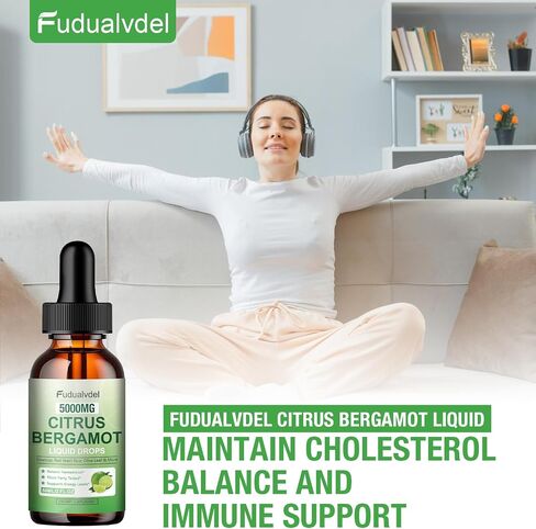 2 Packs 5000mg Citrus Bergamot Liquid Drops,Reduce Triglycerides Bergamot Supplement for High Cholesterol, Immune Support for Anti Aging,Antioxidant,Lime Bitter,Natural Olive Leaf Extract,4 Fl Oz in Kuwait