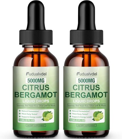 2 Packs 5000mg Citrus Bergamot Liquid Drops,Reduce Triglycerides Bergamot Supplement for High Cholesterol, Immune Support for Anti Aging,Antioxidant,Lime Bitter,Natural Olive Leaf Extract,4 Fl Oz in Kuwait
