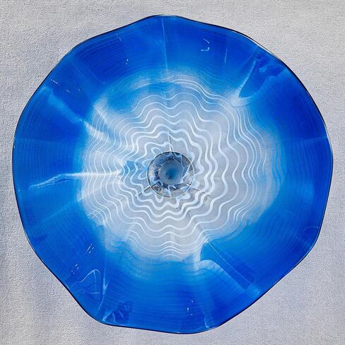 Art Glass Wall Decor Plate, Unique Blown Glass Wall Plates, 12Inch Blue Accent for Staircase, Hallway, Living Room, Foyer, Kitchen, Dining Table in Kuwait