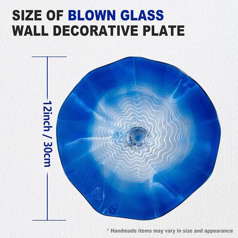 Art Glass Wall Decor Plate, Unique Blown Glass Wall Plates, 12Inch Blue Accent for Staircase, Hallway, Living Room, Foyer, Kitchen, Dining Table in Kuwait