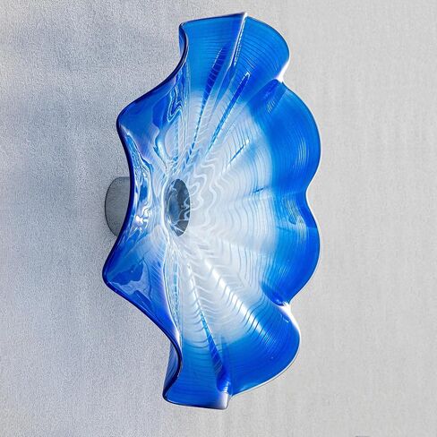 Art Glass Wall Decor Plate, Unique Blown Glass Wall Plates, 12Inch Blue Accent for Staircase, Hallway, Living Room, Foyer, Kitchen, Dining Table in Kuwait