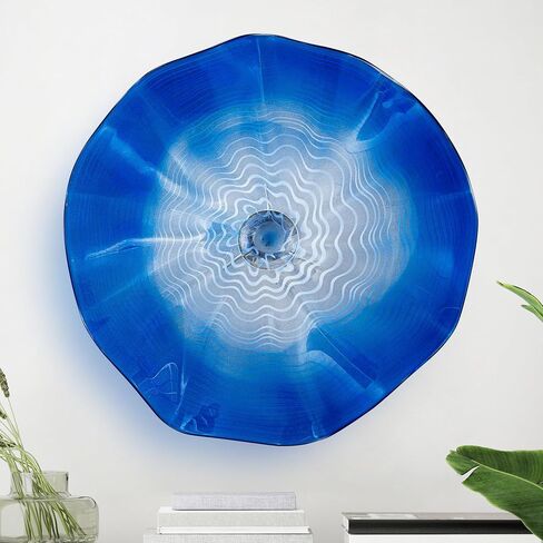 Art Glass Wall Decor Plate, Unique Blown Glass Wall Plates, 12Inch Blue Accent for Staircase, Hallway, Living Room, Foyer, Kitchen, Dining Table in Kuwait