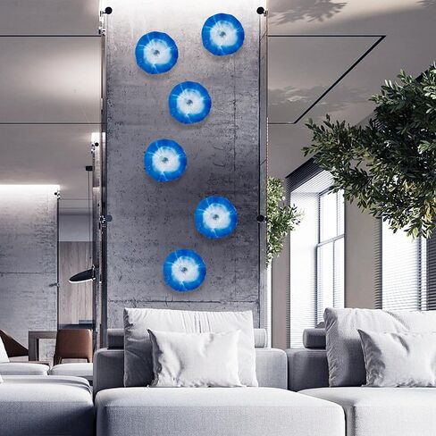 Art Glass Wall Decor Plate, Unique Blown Glass Wall Plates, 12Inch Blue Accent for Staircase, Hallway, Living Room, Foyer, Kitchen, Dining Table in Kuwait