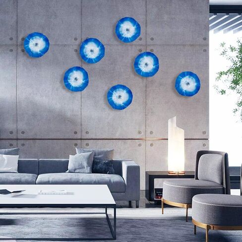 Art Glass Wall Decor Plate, Unique Blown Glass Wall Plates, 12Inch Blue Accent for Staircase, Hallway, Living Room, Foyer, Kitchen, Dining Table in Kuwait