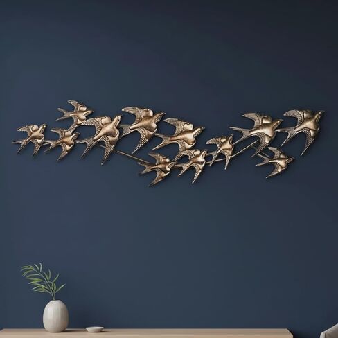 YHSOLAR Metal Bird Wall Decor, Flying Swallows Wall Art for Living Room Bedroom, 3D Flock of Birds Wall Sculpture, Nature Inspired Indoor&Outdoor Wall Art Home Decoration in Saudi Arabia