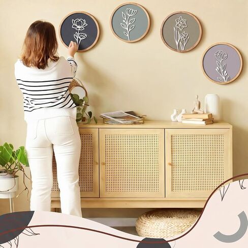 AceOrbit 4 Pcs Wooden Floral Bathroom Wall Decor 3D Neutral Flower Earth Tones Wall Boho Art Botanical Farmhouse Bathroom Decorations for Living Room Bedroom Office Home Decorations in Saudi Arabia