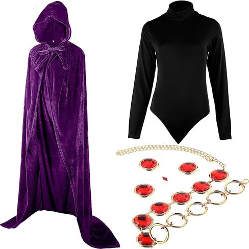 Hicarer Halloween Costume Women Purple Hooded Cape Cloak Anime Cosplay Red Gems Waist Belt Long Sleeve Bodysuit Costume Prop in Saudi Arabia