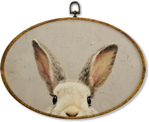 Hiuwevt Easter Bunny Oval Wall Art Decor, Rustic Farmhouse Bunny Framed Canvas Prints, Neutral Easter Rabbit Oval Wall Hanging Decor for Home Bedroom Living Room Decorations, 8.6x11.4 Inches in Saudi Arabia
