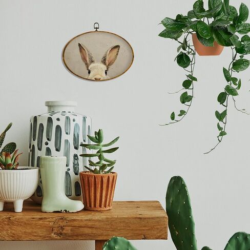 Hiuwevt Easter Bunny Oval Wall Art Decor, Rustic Farmhouse Bunny Framed Canvas Prints, Neutral Easter Rabbit Oval Wall Hanging Decor for Home Bedroom Living Room Decorations, 8.6x11.4 Inches in Saudi Arabia