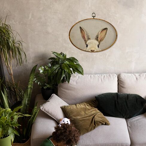 Hiuwevt Easter Bunny Oval Wall Art Decor, Rustic Farmhouse Bunny Framed Canvas Prints, Neutral Easter Rabbit Oval Wall Hanging Decor for Home Bedroom Living Room Decorations, 8.6x11.4 Inches in Saudi Arabia