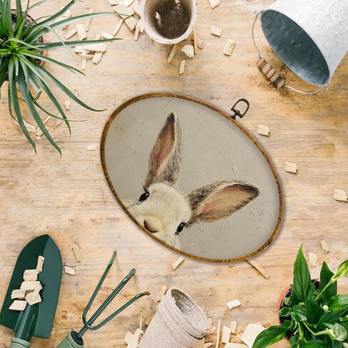 Hiuwevt Easter Bunny Oval Wall Art Decor, Rustic Farmhouse Bunny Framed Canvas Prints, Neutral Easter Rabbit Oval Wall Hanging Decor for Home Bedroom Living Room Decorations, 8.6x11.4 Inches in Saudi Arabia