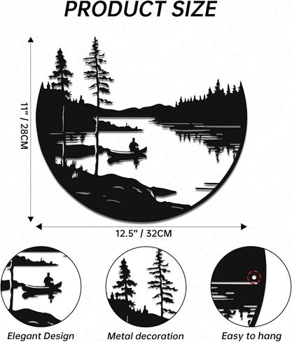 YATEASLU Metal Mountain Wall Art - Lake & Tree Wall Decor for Home, Nature Wall Art for Living Room Bedroom Kitchen, 11.8x11 Inch Rustic Nature Decor Gift in Saudi Arabia