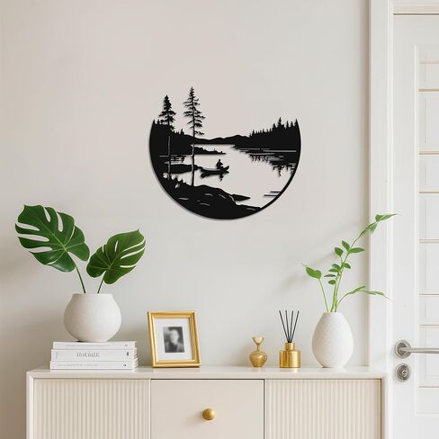 YATEASLU Metal Mountain Wall Art - Lake & Tree Wall Decor for Home, Nature Wall Art for Living Room Bedroom Kitchen, 11.8x11 Inch Rustic Nature Decor Gift in Saudi Arabia
