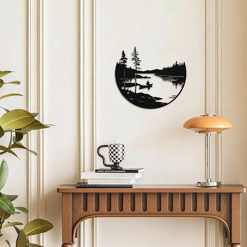 YATEASLU Metal Mountain Wall Art - Lake & Tree Wall Decor for Home, Nature Wall Art for Living Room Bedroom Kitchen, 11.8x11 Inch Rustic Nature Decor Gift in Saudi Arabia