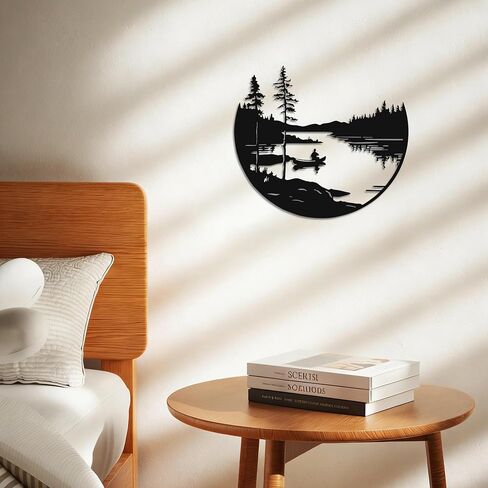 YATEASLU Metal Mountain Wall Art - Lake & Tree Wall Decor for Home, Nature Wall Art for Living Room Bedroom Kitchen, 11.8x11 Inch Rustic Nature Decor Gift in Saudi Arabia