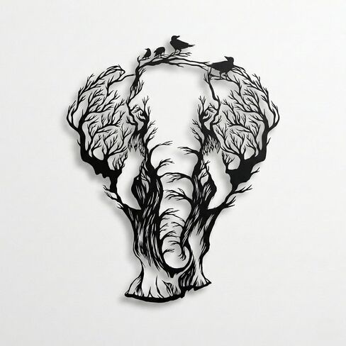 DEKADRON Metal Wall Art, Geometric Metal Elephant, Metal Wall Decor, Interior Decoration, Living Room Decor, Wildlife Lover Gift, Wall Hangings, Birds and Elephant Sign (28" W x 35" H / 71x90cm) in Saudi Arabia
