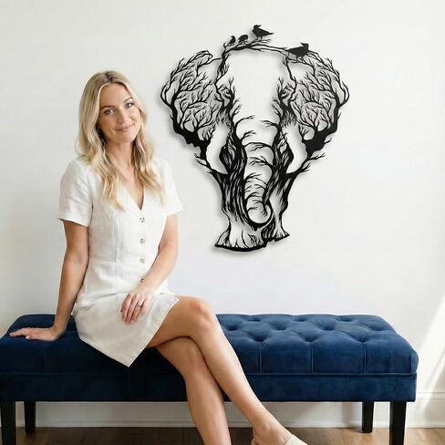 DEKADRON Metal Wall Art, Geometric Metal Elephant, Metal Wall Decor, Interior Decoration, Living Room Decor, Wildlife Lover Gift, Wall Hangings, Birds and Elephant Sign (28" W x 35" H / 71x90cm) in Saudi Arabia