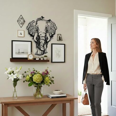 DEKADRON Metal Wall Art, Geometric Metal Elephant, Metal Wall Decor, Interior Decoration, Living Room Decor, Wildlife Lover Gift, Wall Hangings, Birds and Elephant Sign (28" W x 35" H / 71x90cm) in Saudi Arabia