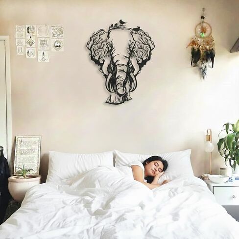 DEKADRON Metal Wall Art, Geometric Metal Elephant, Metal Wall Decor, Interior Decoration, Living Room Decor, Wildlife Lover Gift, Wall Hangings, Birds and Elephant Sign (28" W x 35" H / 71x90cm) in Saudi Arabia