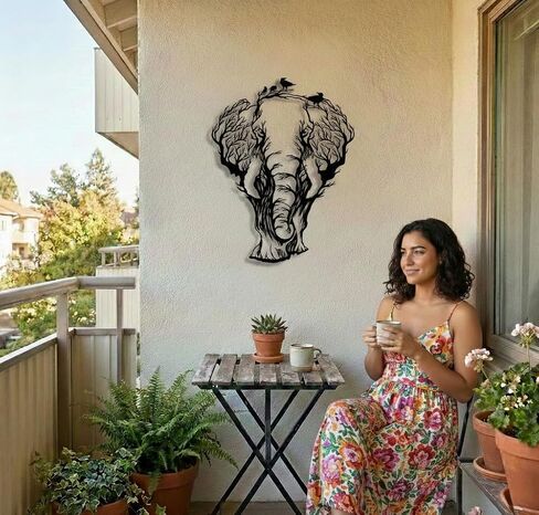 DEKADRON Metal Wall Art, Geometric Metal Elephant, Metal Wall Decor, Interior Decoration, Living Room Decor, Wildlife Lover Gift, Wall Hangings, Birds and Elephant Sign (28" W x 35" H / 71x90cm) in Saudi Arabia