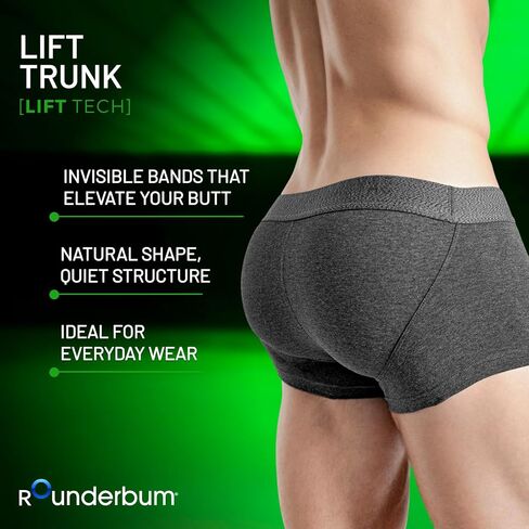 Rounderbum Men’s Lift Tech Boxer Trunk – Charcoal, X-Large – Hidden Band Butt Lifting Underwear for Men, No Padding, Cotton-Stretch, 3 Colors in Saudi Arabia