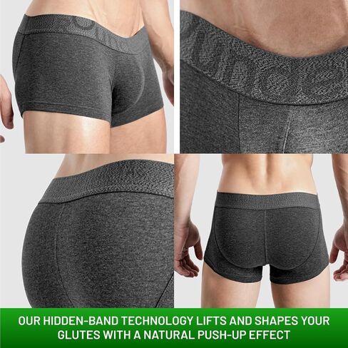Rounderbum Men’s Lift Tech Boxer Trunk – Charcoal, X-Large – Hidden Band Butt Lifting Underwear for Men, No Padding, Cotton-Stretch, 3 Colors in Saudi Arabia