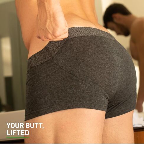Rounderbum Men’s Lift Tech Boxer Trunk – Charcoal, X-Large – Hidden Band Butt Lifting Underwear for Men, No Padding, Cotton-Stretch, 3 Colors in Saudi Arabia