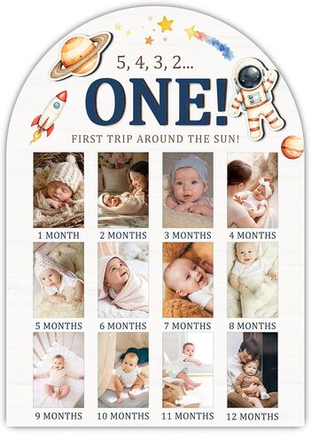 3D First Trip Around The Sun My First Year Photo Board, Space Baby Milestone Signs for Boys Girls Nursery Decor, 12 Month Wooden Picture Board for 2x3 Photos, Best Baby Keepsake Gifts-B16 in Saudi Arabia